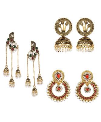 Brass antique gold Multicolor pearl combo earrings 1