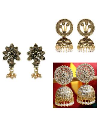 Brass antique gold Multicolor pearl combo earrings 1