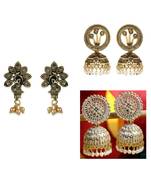 Brass antique gold Multicolor pearl combo earrings