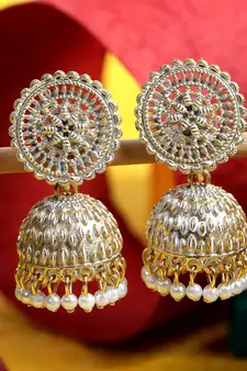 Brass antique gold Multicolor pearl combo earrings