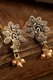 Brass antique gold Multicolor pearl combo earrings
