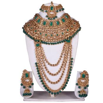 Ethnic Indian Traditional Red Gold Plated Kundan Dulhan Bridal Jewellery Set with Choker Earrings Maang Tikka 2
