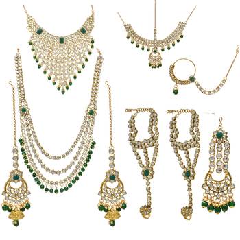 Ethnic Indian Traditional Red Gold Plated Kundan Dulhan Bridal Jewellery Set with Choker Earrings Maang Tikka 1
