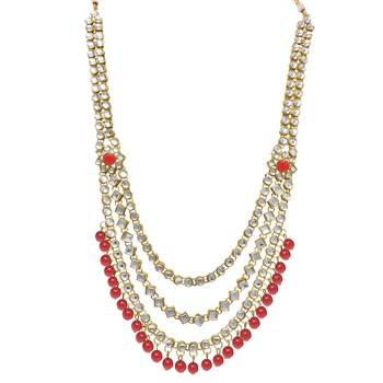 Ethnic Indian Traditional Red Gold Plated Kundan Dulhan Bridal Jewellery Set with Choker Earrings Maang Tikka 3