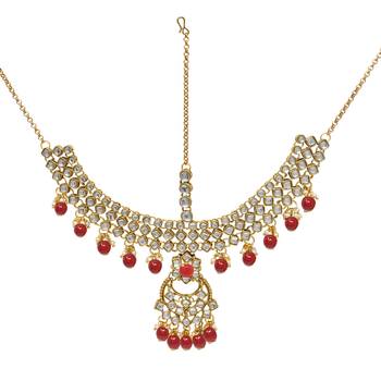 Ethnic Indian Traditional Red Gold Plated Kundan Dulhan Bridal Jewellery Set with Choker Earrings Maang Tikka 4