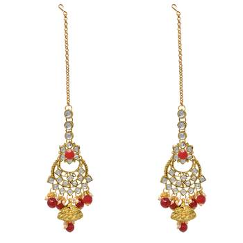 Ethnic Indian Traditional Red Gold Plated Kundan Dulhan Bridal Jewellery Set with Choker Earrings Maang Tikka 5