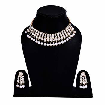 Steorra jewels Zircon Studded Heavy White Chokar Party Necklace Set with Earings for Women 1