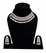 Steorra jewels Zircon Studded Heavy White Chokar Party Necklace Set with Earings for Women