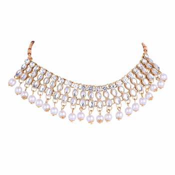 Steorra jewels Zircon Studded Heavy White Chokar Party Necklace Set with Earings for Women 2