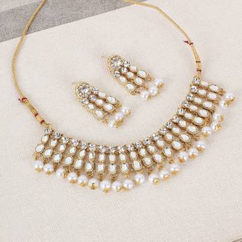 Steorra jewels Zircon Studded Heavy White Chokar Party Necklace Set with Earings for Women 3