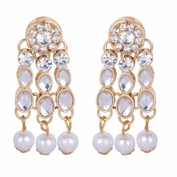 Steorra jewels Zircon Studded Heavy White Chokar Party Necklace Set with Earings for Women 4