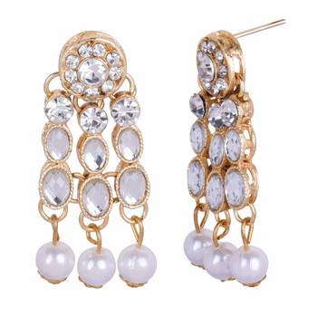 Steorra jewels Zircon Studded Heavy White Chokar Party Necklace Set with Earings for Women 5