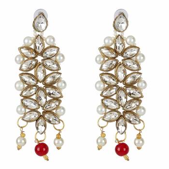 Steorra jewels Gold Side Kundan Red Party Wear Long Necklace Set with Earings and Maang Tikka with Chokar 5