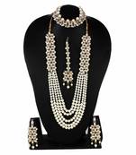 Steorra jewels White Side Kundan Party Wear Long Necklace Set with Earings and Maang Tikka with Chokar