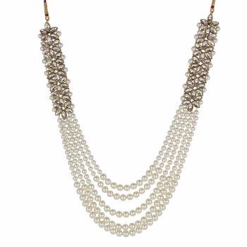 Steorra jewels White Side Kundan Party Wear Long Necklace Set with Earings and Maang Tikka with Chokar 3