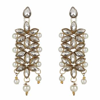 Steorra jewels White Side Kundan Party Wear Long Necklace Set with Earings and Maang Tikka with Chokar 5