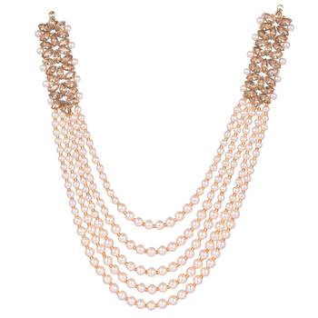 Steorra jewels Golden Side Kundan Party Wear Long Necklace Set with Earings and Maang Tikka with Chokar 4