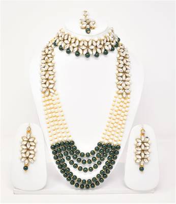 Steorra jewels Green Beads Long Kundan Necklace for Women 1