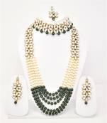 Steorra jewels Green Beads Long Kundan Necklace for Women