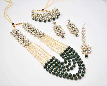 Steorra jewels Green Beads Long Kundan Necklace for Women 2