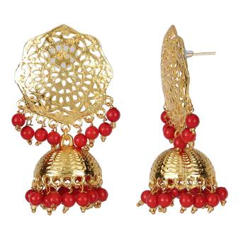  Gold Plated Ruby High Neck Necklace Set with Earings and Maag Tikka 4