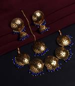  Blue Beads Golden Tone Choker Necklace for Women