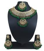 Steorra jewels Elegant Heavy Chokar Kundan studded Dangler Earings with Maang Tikka Necklace Set for Women