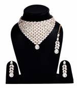 Steorra jewels Heavy Stone Studded Chokar Necklace Set with Earings and Maang Tikka