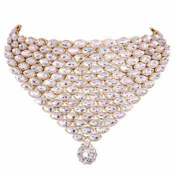 Steorra jewels Heavy Stone Studded Chokar Necklace Set with Earings and Maang Tikka 2