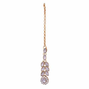 Steorra jewels Heavy Stone Studded Chokar Necklace Set with Earings and Maang Tikka 4