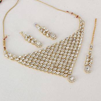 Steorra jewels Heavy Stone Studded Chokar Necklace Set with Earings and Maang Tikka 5