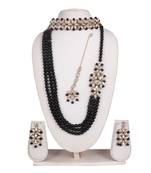 Steorra jewels Black Pearls String Side Kundan Floral Necklace Set for Women