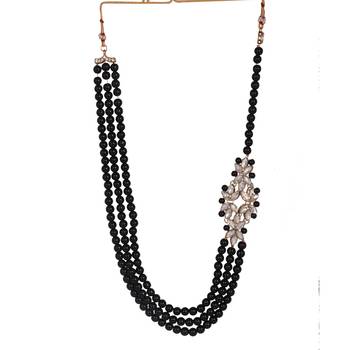 Steorra jewels Black Pearls String Side Kundan Floral Necklace Set for Women 3
