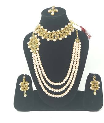 Steorra jewels Golden Kundan Studded Beads Long Necklace for Women 1