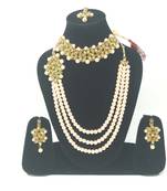 Steorra jewels Golden Kundan Studded Beads Long Necklace for Women