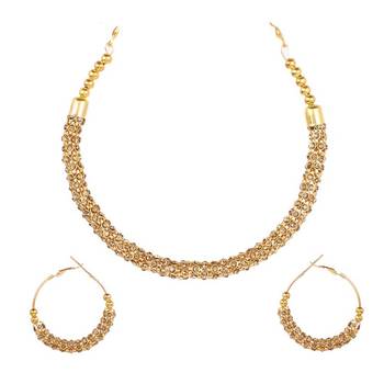 Steorra jewels Golden Rounds Gold Tone Stone Simple Necklace for Women 2