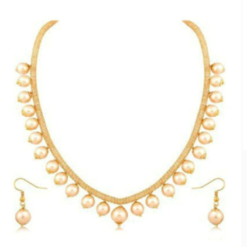 Steorra White Pearl Golden String Party Wear Long Necklace Set for women 1