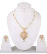 Steorra Jewels White Traditional Golden Pendant Necklace Set With Earrings For Women