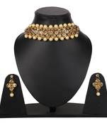 Steorra Jewels Golden Kundan Choker Necklace With Earrings For Women