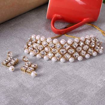 Steorra Jewels White Kundan choker Necklace Set With Earrings For Women 2