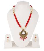 Steorra Jewels Red Golden Long Jewellery Set for Women