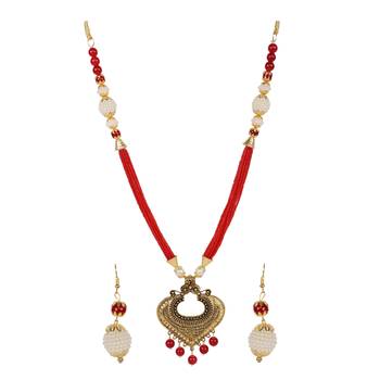 Steorra Jewels Red Golden Long Jewellery Set for Women 2
