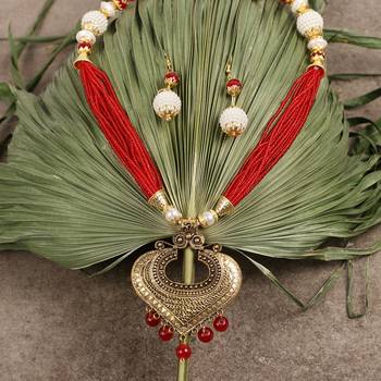 Steorra Jewels Red Golden Long Jewellery Set for Women 3