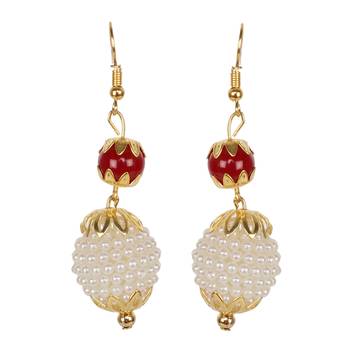 Steorra Jewels Red Golden Long Jewellery Set for Women 4