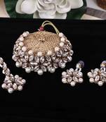 Steorra Jewels White beautiful white Crystal Choker Jewellery Necklace Set with Maang Tikka Earrings for Women