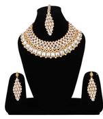 Steorra Jewels White Traditional Crystal Stone Golden Texture Choker Necklace Set for Women