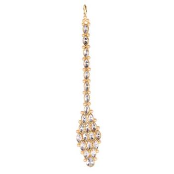 Steorra Jewels White Traditional Crystal Stone Golden Texture Choker Necklace Set for Women 3