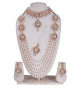 Sterorra jewels White Pearls Long Beads Necklace for Women with Choker Maangtikka Set