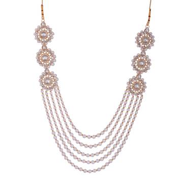 Sterorra jewels White Pearls Long Beads Necklace for Women with Choker Maangtikka Set 4