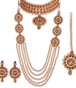 Steorra jewels Multistrand Pearls String Choker Necklace Set with Maangtikka Earrings